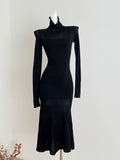 Soft Knit Turtleneck Long Sleeve Bodycon Midi Dress