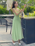 Tie Shoulder Green Straps Causal Dress