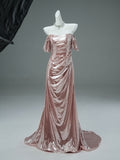 Sequin Pink Trumpet Mermaid Off The Shoulder Prom Dress