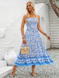 Floral Blue Maxi Chiffon Print  Dress