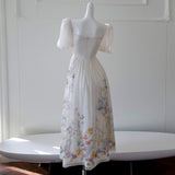 Vintage-Inspired Off-Shoulder Floral Print Evening Dress