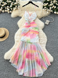 Multicolored Chiffon Criss Cross Straps Maxi Dress