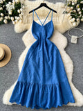 Eyelet Cross-Back Blue Summer Dress