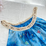 Floral Patterns Blue Halter Neck Embroidered Maxi Dress
