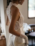 Simple Halter Lace & Satin A Line Wedding Dress