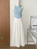 Blue Round Neck Bow Niche Style Dress