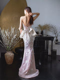 Trumpet Mermaid Pink Sweetheart Floral Prom Dress