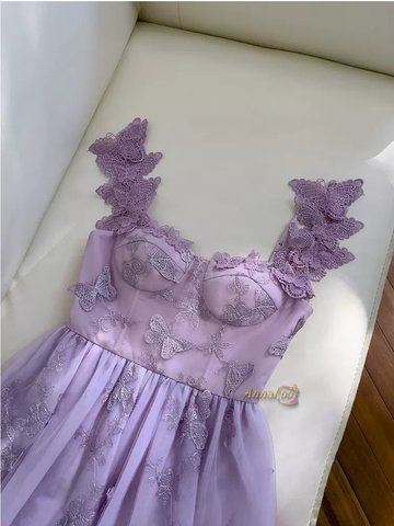 purple butterfly hoco dress Short A-Line Homecoming Dress with Butterflies Sage / 3XLarge
