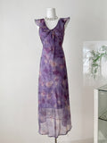 Tie Front V Neck Purple Maxi Dress