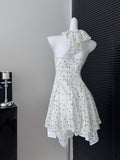 Elegant Polka Dot Halter Neck Dress