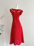 Ruffled Chiffon Asymmetric  Red Dress