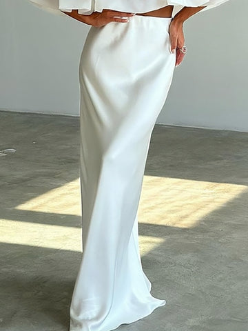 Satin Elegance White Maxi Skirt