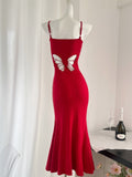 Fitted Silhouette Thin Straps Summer Red Dress