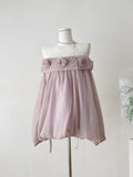 Light Purple Bubble Hem Rose Decorated Halter Dress