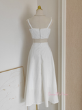 White A Line Satin Flowers Two Piece Homecoming Dress