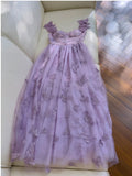 Purple Belt Tea Length Straps Butterfly Homecoming Dress