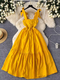 Sunny Day Elegance Bold Yellow Bow-Front Dress