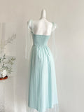 Graceful Baby Blue Mesh Sleeve Tie Front Dress