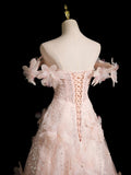 Pink 3D Flower Off The Shoulder Prom Dress