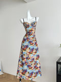 Summer Spaghetti Strap Floral Print Midi Dress