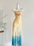Elegant Gradient Ruched Evening Maxi Dress