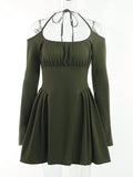 Halter Green Cold Shoulder Dress