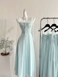 Graceful Baby Blue Mesh Sleeve Tie Front Dress