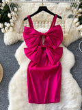 Bold Bows Figure-Hugging Pink Mini Dress