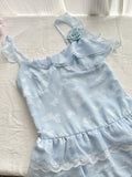 Butterfly Print Ruffled Lace Layers Light Blue Mini Dress