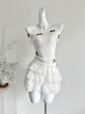 Black Cross Chic White Ruffled Skirt Set