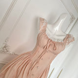 Fitted Bodice Vintage-Inspired Lace-Trimmed Pink Dress