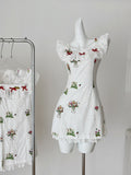Ruffled Lace Bow Charming White Mini Dress