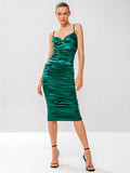 Liquid Jade Velour Ruched Party Dress