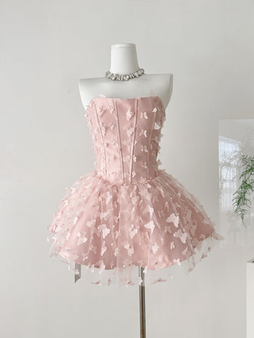 3D Butterfly Pink Corset Style Mini Dress