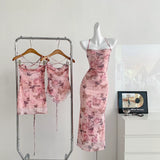 Lace-Up Back Elegant Floral Pink Maxi Dress