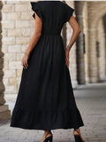 Black Pleated Dress with Asymmetrical Hem