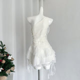 Delicate Floral Flowing White Ruffle Dress