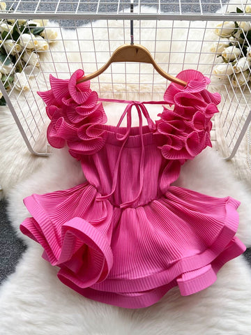 Vibrant Ruffle Elegance Bold Pink Party Dress