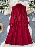 Matching Knit Vest Layered Red Dress