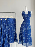 Zodiac Sun Patterns Navy Blue Chiffon Dress