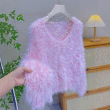 Cloud-Like Pastel Pink Faux-Fur Sweater