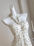 Elegant Polka Dot Halter Neck Dress