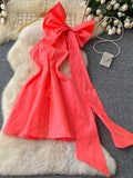 Elegant Flare Bow Coral One-Shoulder Dress