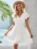 Elegant White Flutter Sleeve Lace Dress