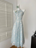 Summer Floral Light Blue Halter Maxi Dress