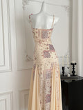 Pink Floral Print 3D Flower One Shoulder Maxi Dress