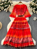 Vibrant Pleated Midi Dress