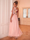 Whimsical Floral Cameo Rose Gala Dress