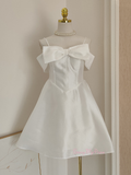 Satin Bow A Line Mini Off The Shoulder Homecoming Dress