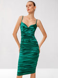 Liquid Jade Velour Ruched Party Dress